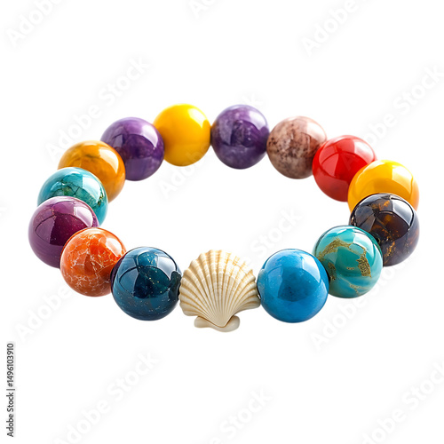 Bold Bracelet with Oversized Glossy Beads in Multi Colored Marble Isolated on Transparent Background