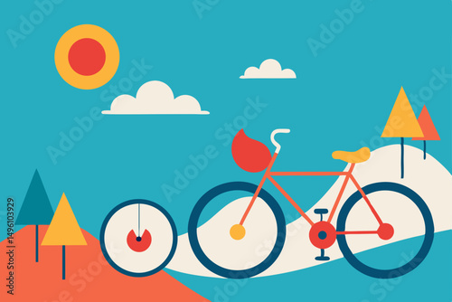 Adventure Bicycles and Summer Exploration Scene Vector illustration Background