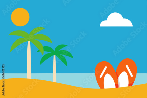 Relaxed Coastal Summer Day Scene with Flip Flops Vector illustration Background