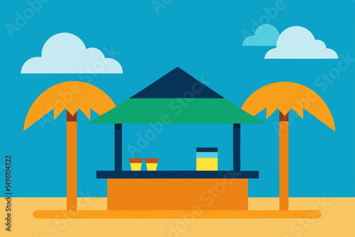 Fun Tiki Bar by the Sea Beach Vector illustration Background