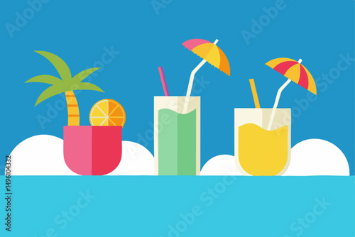 Refreshing Tropical Cocktails Served by the Poolside Vector illustration Background