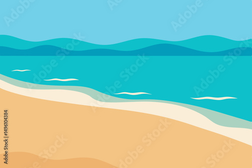 Peaceful Calm Waves on Sandy Shore 4K Background Vector illustration Background