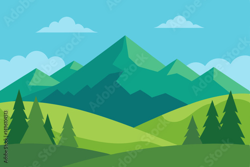 Simple Flat Design Nature Background with Rolling Hills Vector illustration Background