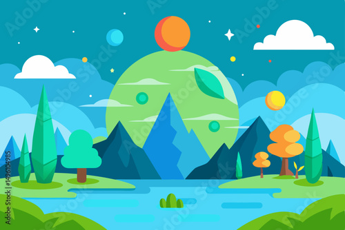 Imaginative Fantasy Nature World Landscape Vector illustration Background