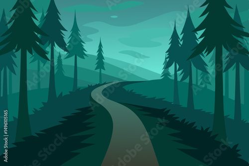 Enchanted Misty Forest Trail in Ultra HD Vector illustration Background