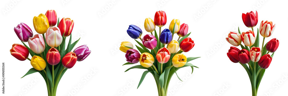 Obraz premium Collection of various tulip bouquets isolated on transparent background