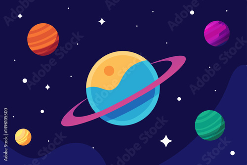 Breathtaking Celestial Realm with Planets and Distant Stars in 4K Vector Illustration Background