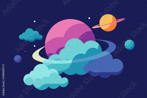 Ethereal Dreamy Clouds with Glowing Planets in the Sky Ultra HD Vector Illustration Background