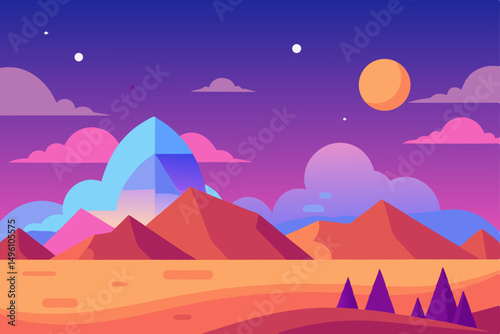 Surreal Dreamlike AI Generated Landscape Wallpaper Vector Illustration Background