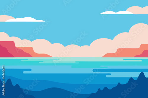 Creative Artistic Sea View Seascape Wallpaper in Watercolor Style Vector Illustration Background