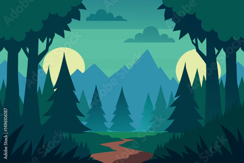 Enchanting Anime Style Forest Background Wallpaper Vector Illustration Background