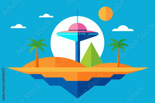 Modern Futuristic Summer Island Getaway Scene Vector Illustration Background