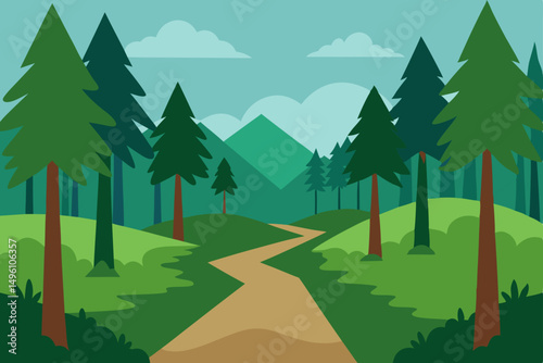 Immersive Realistic Forest Trail Nature Scene Wallpaper Vector Illustration Background