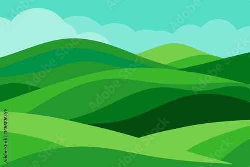 Expansive Rolling Green Hills Landscape in Ultra HD Vector Illustration Background