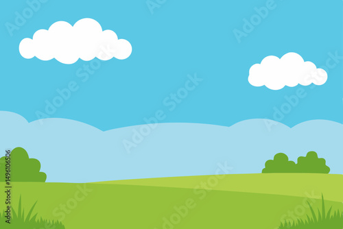 Expansive Open Sky Above a Green Grassy Summer Field Vector Illustration Background