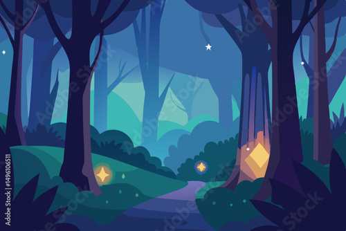 Enchanted Magical Woodland Forest with Soft Glowing Light 4K Background Vector Illustration Background