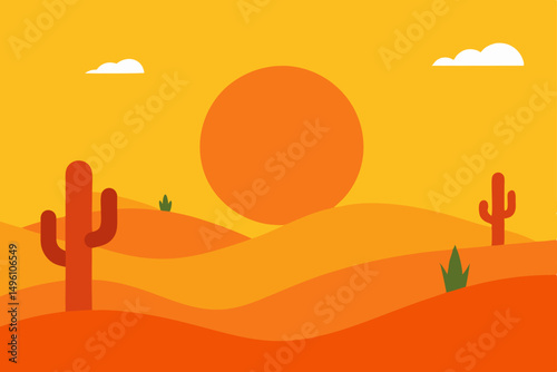 Intense Summer Heatwave in a Hot Desert Landscape Scene Vector Illustration Background