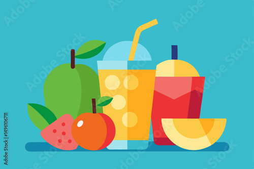 Vibrant Refreshing Smoothies and Fresh Tropical Fruit Scene Vector Illustration Background