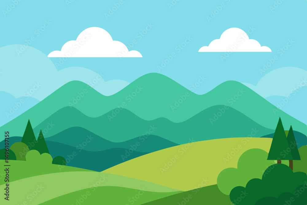 Fototapeta premium Simple Flat Design Nature Landscape Background with Rolling Hills Vector Illustration Background