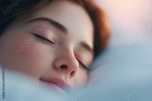close-up of peaceful sleeping face on soft pillow embodying essence of healthy slumber