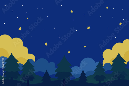 Breathtaking Starry Night Sky Shining Over Silhouetted Trees Wallpaper Vector Illustration Background