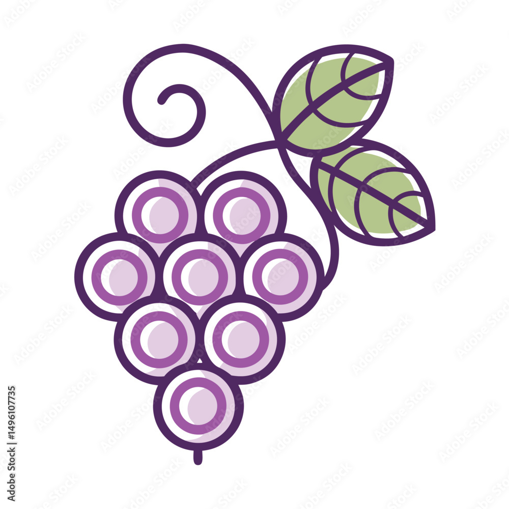 Fototapeta premium Monoline Grape Bunch Icon With Spiral Stem And Rou 