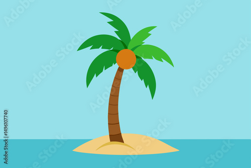 Lone Coconut Palm Tree in Tropical Summer Beach Scene Vector Illustration Background