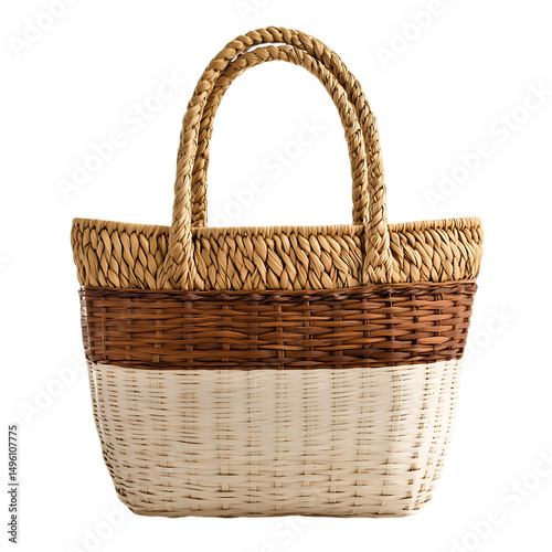 Elegant Straw Tote Bag with Refined Woven Details Isolated on Transparent Background