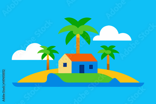 Idyllic Summer Island Getaway with Crystal Clear Blue Water Vector Illustration Background