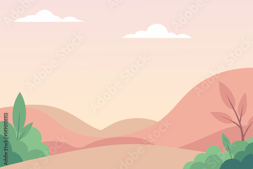 Elegant Stylized Nature Landscape Wallpaper with Muted Soft Colors Vector Illustration Background