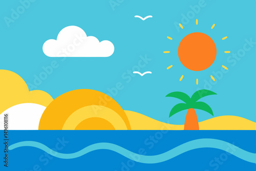 Relaxing Summer Mood Scene with Bright Sunshine and Gentle Sea Breeze Vector Illustration Background