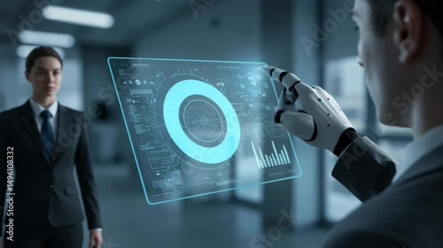 Robot Using Virtual Screen – Futuristic Tech Interface Interaction