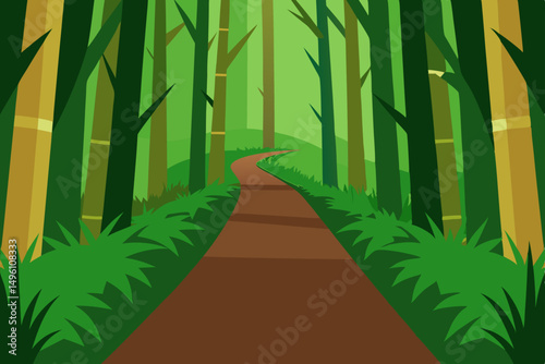 Tranquil Bamboo Forest Path Serene 4K Wallpaper Vector Illustration Background