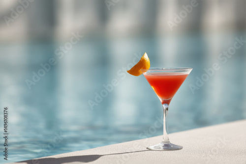 refreshing garibaldi cocktail with bright oranges on table by water surrounded by serene pool or ocean view