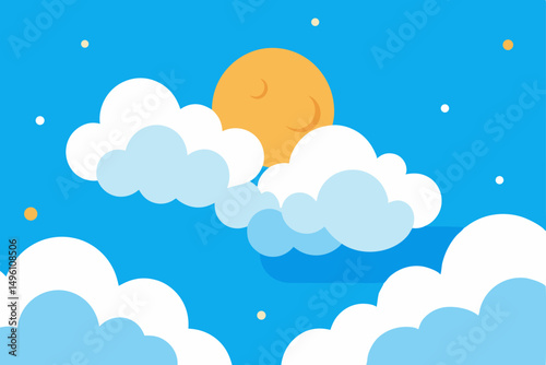 Whimsical Dreamlike Summer Sky Filled with Fluffy Clouds Vector Illustration Background