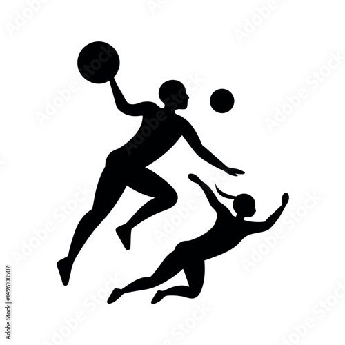 Water Polo Black Vector Silhouette Illustration