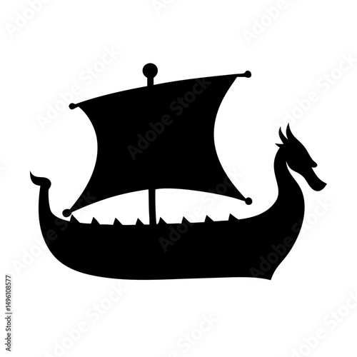 Viking ship vector illustration, longship silhouette, nordic boat, medieval vessel, sail symbol icon