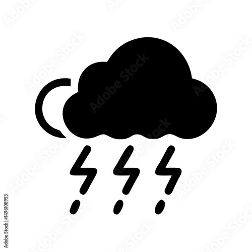 Vector graphic of thunderstorm with lightning bolts and dark cloud weather forecast icon