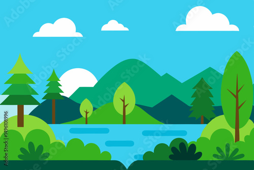 Refreshing Nature Vibes Landscape Wallpaper for Desktop Vector Illustration Background