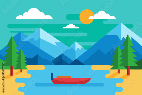 Exciting Summer Lake Adventure with Canoe on Clear Water Vector Illustration Background