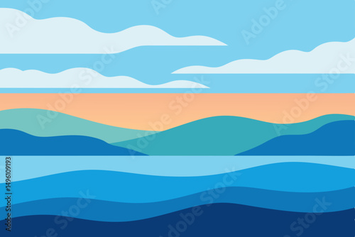 Creative Artistic Sea View Seascape Wallpaper in Watercolor Style Vector Illustration Background
