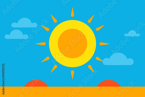 Vibrant Hot Summer Beach Scene with Bright Sunlight Vector Illustration Background