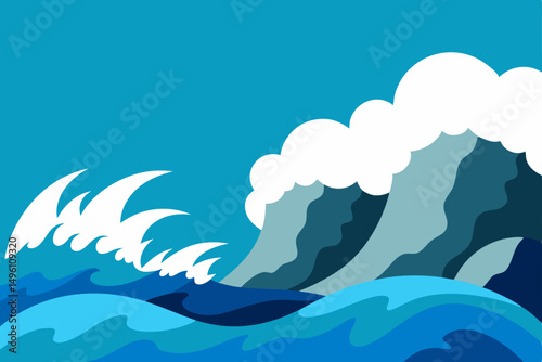Powerful Ocean Waves Crashing Against Sharp Rocks Background Vector Illustration Background