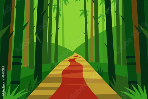 Tranquil Bamboo Forest Path Serene 4K Wallpaper Vector Illustration Background