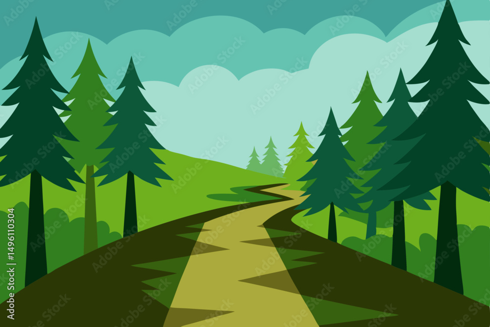 Fototapeta premium Immersive Realistic Forest Trail Nature Scene Wallpaper Vector Illustration Background