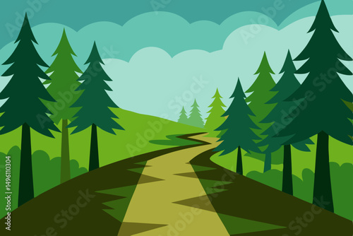 Immersive Realistic Forest Trail Nature Scene Wallpaper Vector Illustration Background