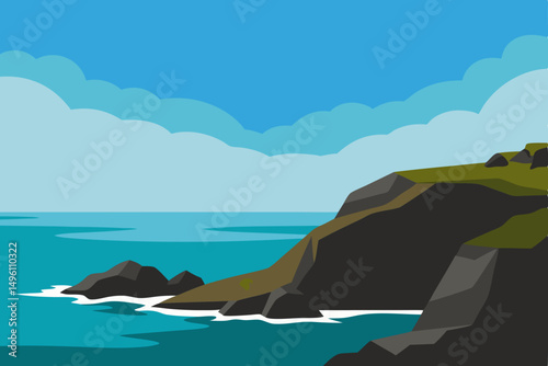 Stunning Rocky Coastal Seascape View in Amazing Ultra HD Vector Illustration Background