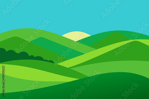 Expansive Rolling Green Hills Landscape in Ultra HD Vector Illustration Background