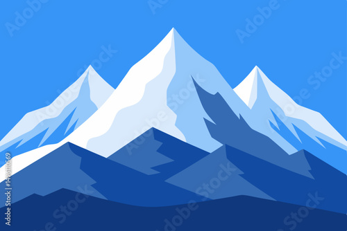 Tranquil Serene Snow Capped Mountain Peaks in 4K Vector Illustration Background