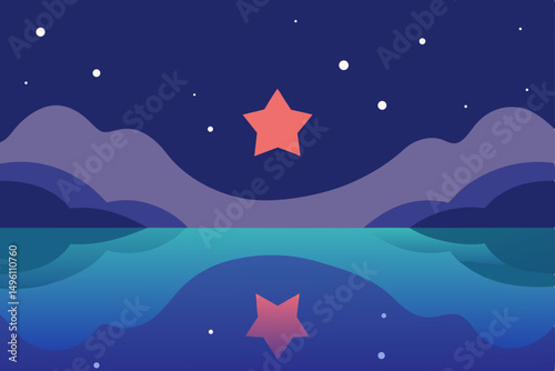 Breathtaking Star Filled Night Sky Reflected on Still Lake Water Vector Illustration Background